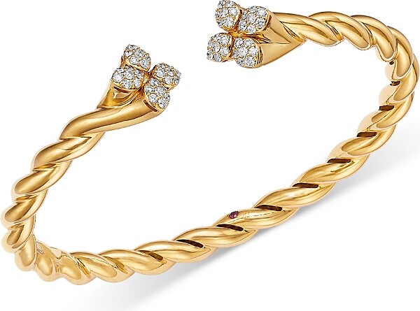 Roberto Coin Diamond Twist Open Bangle Bracelet in 18K Yellow Gold 0.63 tcw