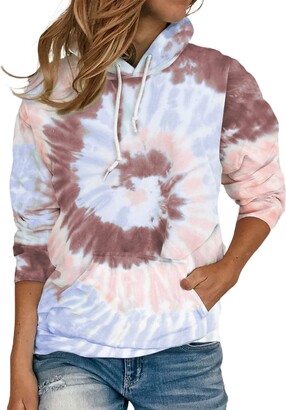 Diukia Womens Fashion Tie Dye Print Pullover Sweatshirt Casual Round Neck Long Sleeve Pullover Tops Shirt S-2XL