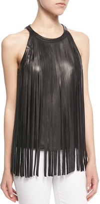 Neiman Marcus Cusp by Sleeveless Leather Fringe Top