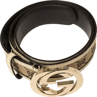 Gucci Beige/Cream GG Canvas and Leather Interlocking G Buckle Belt 85CM