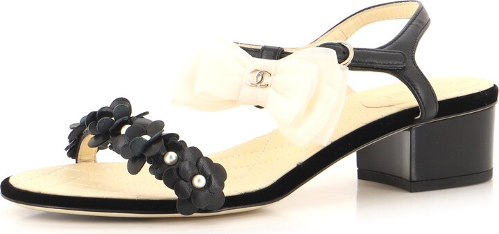 Chanel Women's Camelia Bow Sandals Leather and Fabric - ShopStyle