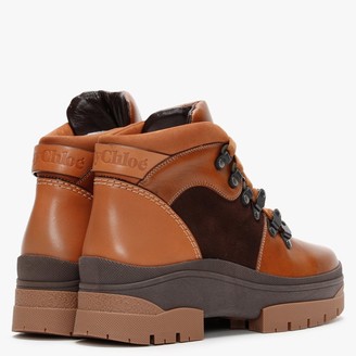 See by Chloe Aure Tan & Brown Leather Walking Boots