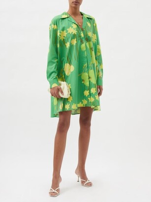 BERNADETTE Gregory Floral-print Cotton-blend Shirt Dress - Green Print