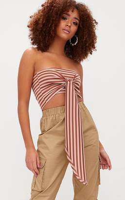 PrettyLittleThing Bronze Stripe Bandeau Bow Front Multiway Crop Top