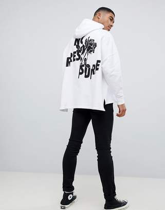ASOS Design DESIGN extreme oversized hoodie with text and floral print in white