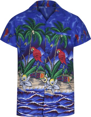 REDSTAR Mens Hawaiian Shirt Short Sleeve Parrot STAG Beach Holiday Bird Fancy Dress Hawaii (XXL