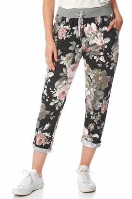 Roman Originals Women Cropped Lounge Pants Ladies Floral Print Joggers Summer Trousers Cotton Tropical Casual Jogging Gym Running Yoga Exercise Pyjama Bottoms Loungewear 