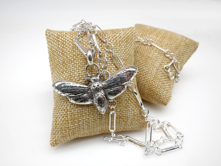 Etsy Moth Pendant Handmade Necklace & Bracelet Chain Handformed 925 Sterling Silver Jewelry Set