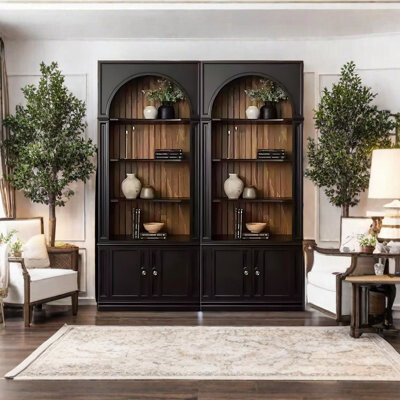 Parttlion American arched black bookcase