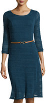 Thumbnail for your product : Sharagano Long-Sleeve Texture Striped Dress, Dark Teal