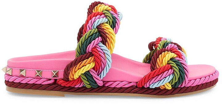 Valentino Garavani Rockstud Woven Rope Espadrille Slides - ShopStyle
