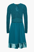 Thumbnail for your product : Roberto Cavalli Velvet-trimmed Gathered Pointelle-knit Mini Dress