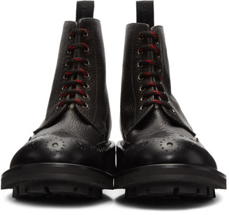 Alexander McQueen Black Pebble Grained Lace-Up Boots