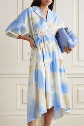 Diane von Furstenberg Heather Tiered Printed Stretch-cotton Poplin Midi Dress - Blue