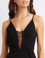 Thumbnail for your product : Charlotte Russe Lace-Trim Open-Back Jumpsuit
