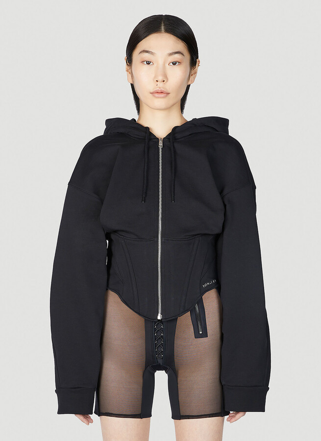 Thierry Mugler Corset Hooded Sweatshirt in Black ShopStyle