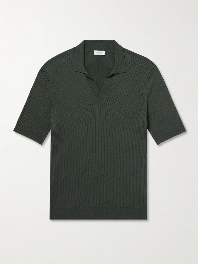 Sunspel Ribbed Mulberry Silk and Organic Cotton-Blend Polo Shirt