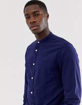 Thumbnail for your product : Jack and Jones Essentials slim fit linen mix grandad collar shirt in blue-Navy