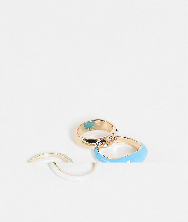 Topshop 4 pack chunky rings with enamel in gold - ShopStyle