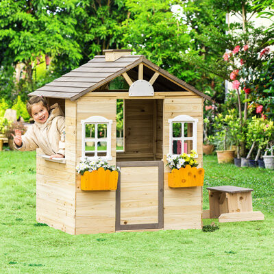 Outsunny 3' W x 3' D Outdoor Wood Playhouse