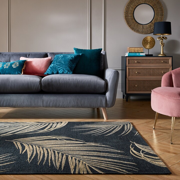 Dunelm Gold Palm Leaf Rug Black and Gold ShopStyle