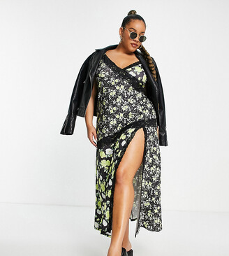 ASOS Curve ASOS DESIGN Curve strappy maxi dress with lace trim in mix match floral