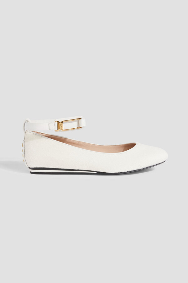 Tod's Studded leather-trimmed calf hair ballet flats