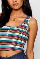 Thumbnail for your product : boohoo Petite Ribbed Coloured Stripe Button Front Crop Top