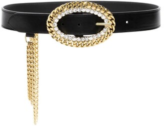 Alessandra Rich Leather Belt With Chain And Crystal Buckle