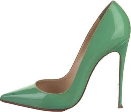 Christian Louboutin Patent Leather Pumps Green Pointed-Toes Includes Box Designer