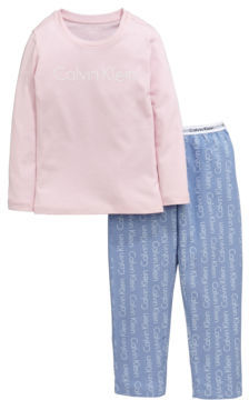 Calvin Klein Two Piece Woven Pj Set In Pink / Blue Size 4-5 Years