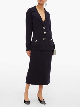 Alessandra Rich Crystal Button Wool Cardigan - Womens - Navy