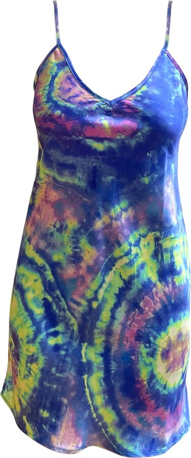 Roy G. Blue / Purple Aura Geode Tie Dye Silk Mini Slip Dress
