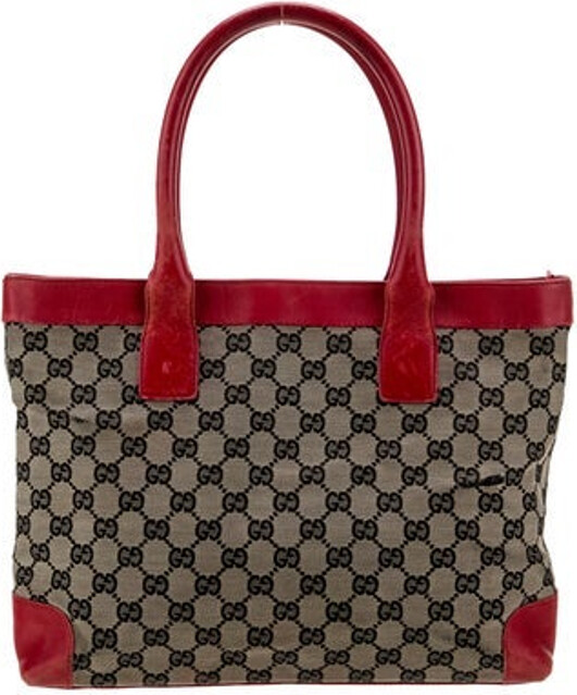 Gucci Tote Neutrals Canvas GG Canvas Multitonal Hardware Leather Trim Rolled Handles Leather Trim Embellishment Nylon Lining & Single Interior Pocket Zip Closure at Top