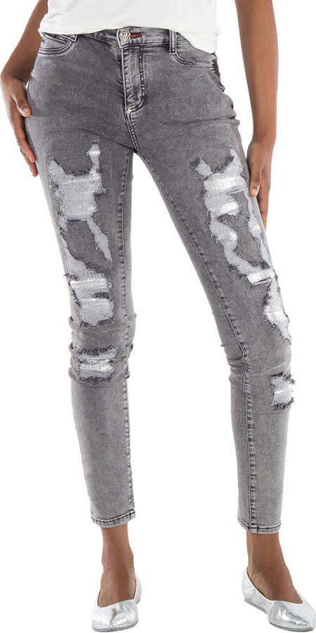 Destroyed High-Waist Denim Jeggings
