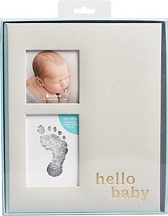 Pearhead Hello Baby Gray Linen Gold Detail Baby Book