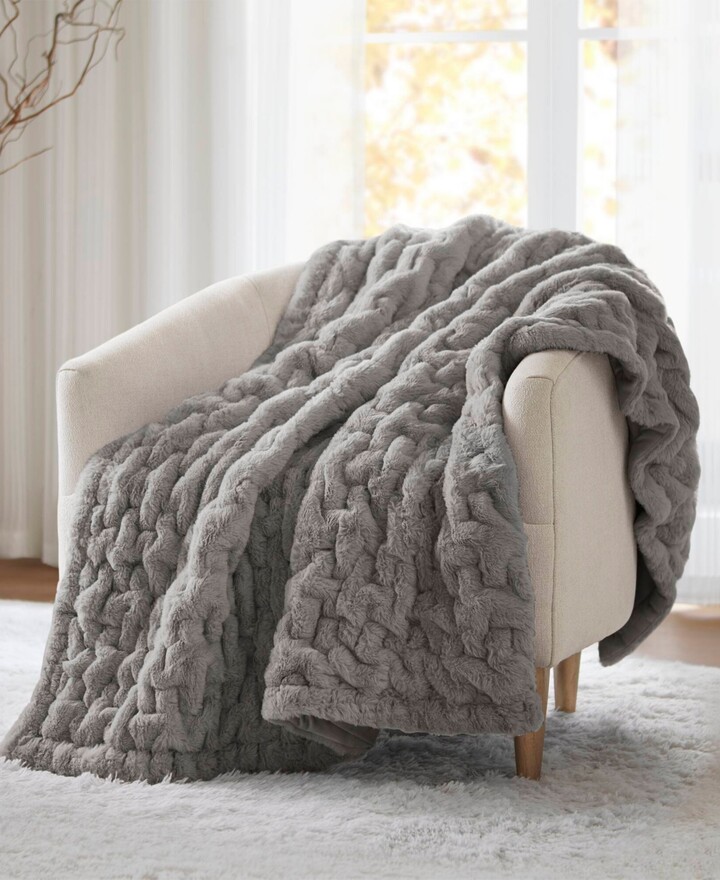 Madison Home USA Ruched Reversible Faux-Fur Throw, 50" x 60"