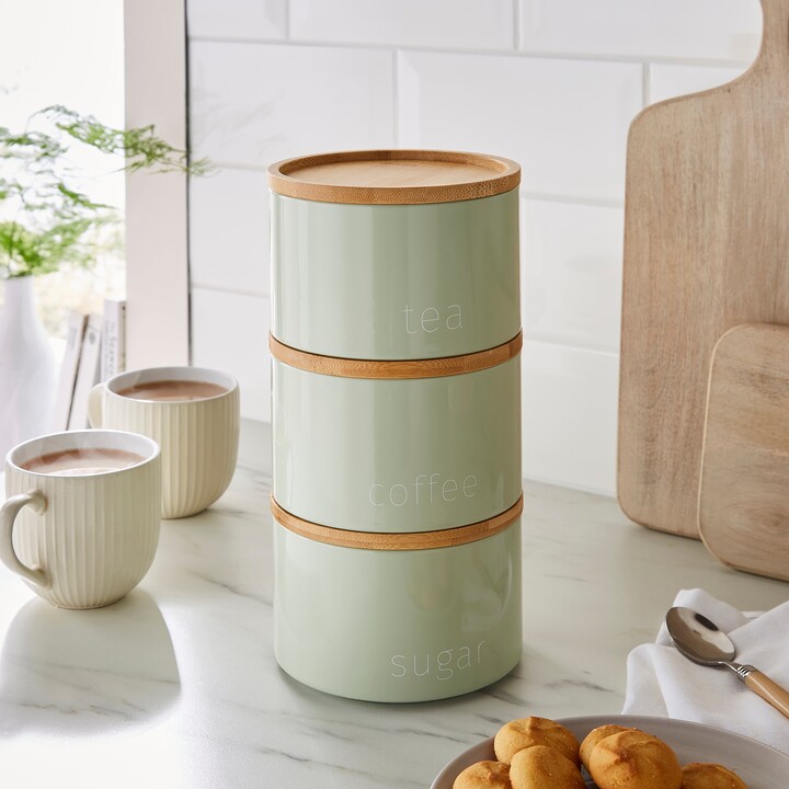 Dunelm Beige Tea Coffee Sugar Canisters Dunelm Stacking Tea Coffee