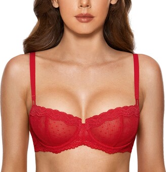 MELENECA Balconette Underwire Sexy Lace Bra for Women Cabernet Red