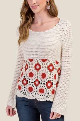 francesca's Marisa Open Crochet Pullover Sweater - Cinnamon