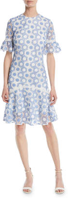 Shoshanna Marisol Circle-Lace Short-Sleeve Dress