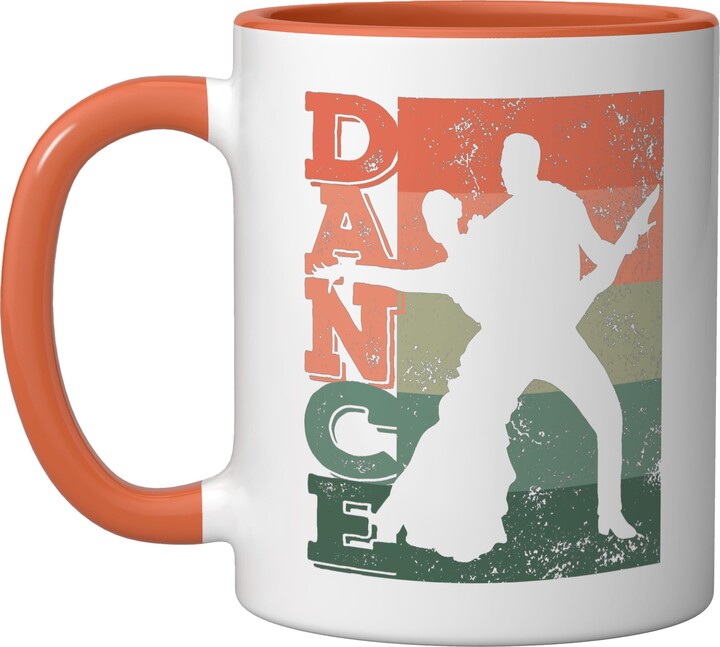 Samba Ballroom Dance Class Merchandise Latin Dance Couple Retro Formation Rumba Paso Doble Dancer Ceramic Mug, Orange/White
