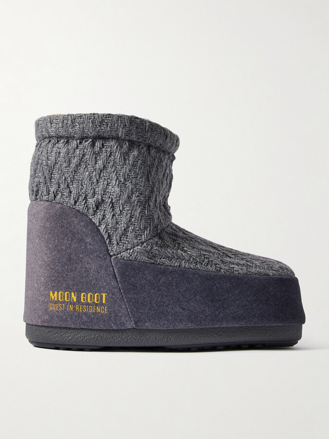 Moon Boot + Guest In Residence Icon Low Felt-trimmed Knitted Snow Boots - Gray