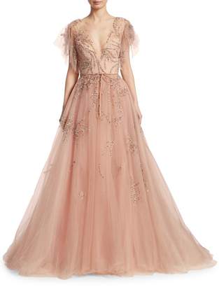 Monique Lhuillier Embellished Tulle Gown