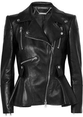Alexander McQueen Leather Peplum Biker Jacket - Black