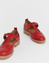 Thumbnail for your product : ASOS DESIGN Moral leather flat shoes in red