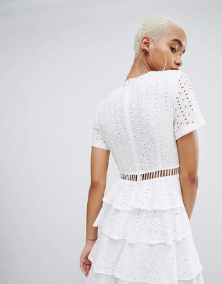 PrettyLittleThing Broderie Anglaise Tiered Dress