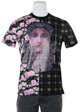 Givenchy Men's Black Floral & Plaid Graphic T-shirt.