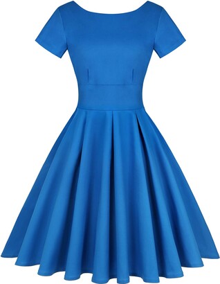 MINTLIMIT 1950S Dresses for Women Elegant Cocktail Short Sleeve Midi Dress Round Neck Dress