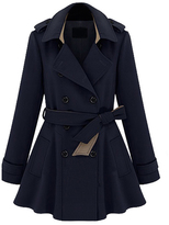 Thumbnail for your product : Choies Double-breasted Belted Skater Trench Coat in Blue